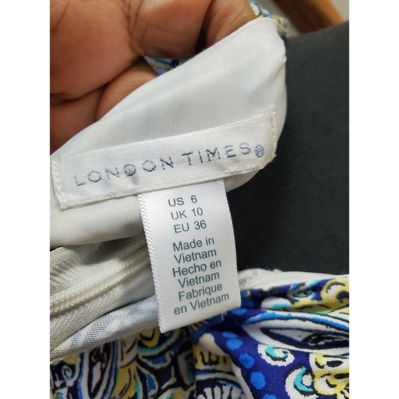 London Times Women's Multicolor Cotton Sleeveless Round Neck Knee Length Dress 6 - Picture 8 of 10